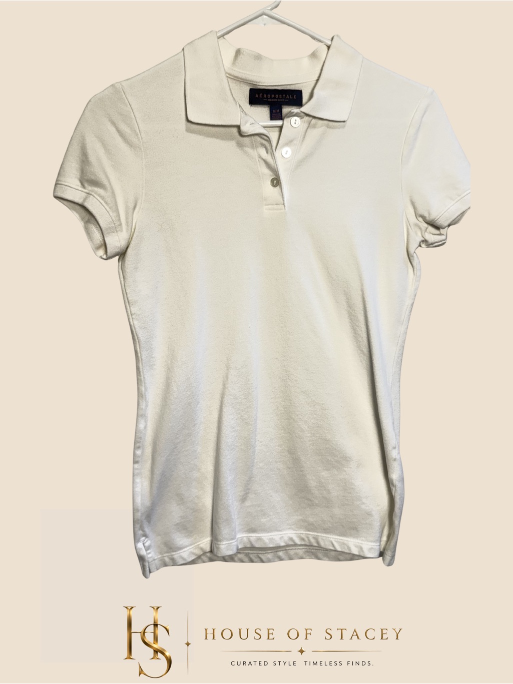 Aeropostale White Polo Shirt Women’s Medium Short Sleeve